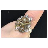 .925 Silver Flower Ring Sz 7