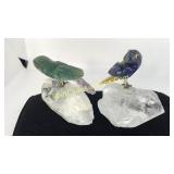 Gem Stones Birds with Clear Quarts Bases - Lot of