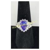 14K White Gold Tanzanite & CZ Diamond Ring Sz.: 7