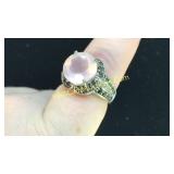 .925 Silver Rose Quartz & Smoky Quartz Ring Sz 7