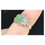 .925 Silver Jade & Cz Ring Sz 6