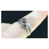 .925 Silver Garnet & CZ Ring Sz 7