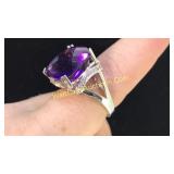 .925 Silver Amethyst Ring Sz 7