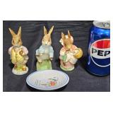 3 Beatrix Potter Rabbit Figurines & Trinket Dish