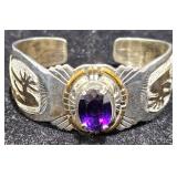 Navajo 12KTGF Sterling & Amethyst Cuff Bracelet