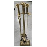 Vintage Brass Fireplace Poker Set Duck Heads