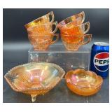 Carnival Glass Cups, Footed Bowl, Candy Dish