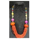 Vntg Moroccan Berber Beaded Coral Amber Necklace