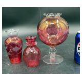 3 Glass Art Ruffled Rim Vases