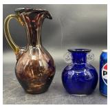 Hand Blown Art Glass Vase & Pitcher