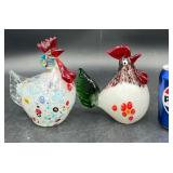 2 Hand Blown Art Glass Chickens