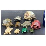 Turtle & Frog Figurines Made of Stone, Shell, Clay