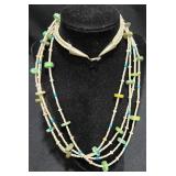 Beaded Shell Sterling Heishi Necklace Earrings