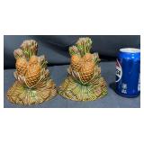 Pair MCM 1950s Ceramic Pine Cone Pocket Vases