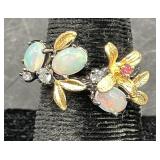 Opal Branch & Flower Silver 925 Ring