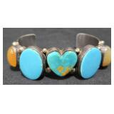 Navajo Sterling Silver Turquoise & Agate Bracelet