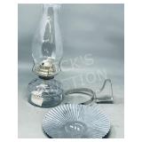 Eagle glass oil lamp w/ chimney & wall bracket