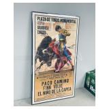 retro Bull fighting poster - framed 21 x 38"