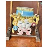 vintage ceramic " Happy girl face": wall pocket