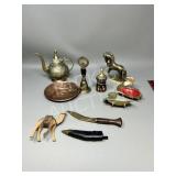 collection of misc brass & copper decor