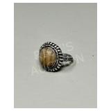 sterling silver & brown stone ring - size 6