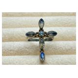 Moonstone 925 Sterling Silver Cross Ring