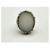 White Druzy Quartz 925 Sterling Silver Ring