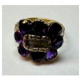 14k Gold Amethyst & Quartz Ring