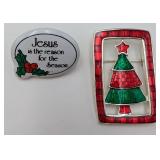 2 Christmas Pins- Enamel Tree & Jesus Pin