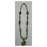 Green Beaded Necklace w/ Sterling Pendant