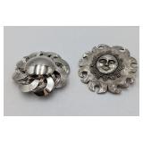 2 Silver Colored Pins- One With Fun Sun Face