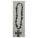 Beaded Sterling Silver Cross Necklace