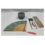 Small Flower Pit, Asian Fan and Chop Sticks