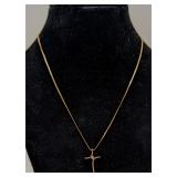 14K Gold & Diamond Cross Pendant on 14K Chain