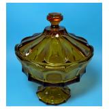 Large Fostoria Amber Coin Glass Lidded Candy Dish