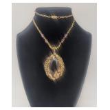 Vintage Style Gold Tone Purple Glass Necklace