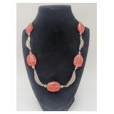 Pink Stone Silver Statement Necklace