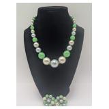 Vintage Green & White Beaded Jewelry Set