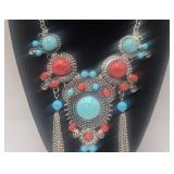 Faux Turquoise & Coral Fashion Necklace