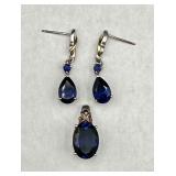 14K & Sterling Sapphire Pendant & Earrings Set