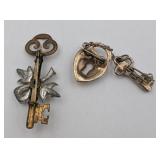 Vintage Scatter Pins: Lock & Key, Key w/Bow