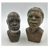 Marble Busts of Aborigine Man & Woman