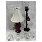 Table Lamp, Glass Candleholders, Purple Holder