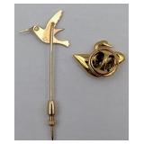 Hummingbird 14K GF Stick Pin, Swarovski Swan Pin