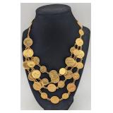 4 Strand Necklace of Rich Golden Coins