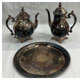 Silver Plated Tea Pots and Serving Tray