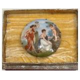 Vintage Porcelain Brooch w/ Baroque Women & Cherub