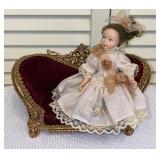 Porcelain Doll with Velvet Couch