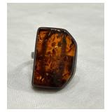 ï¿½Dï¿½ Shaped Sterling Silver & Baltic Amber Ring