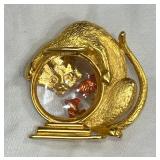 Vintage JJ Janette Gold Tine Cat Fishbowl Brooch